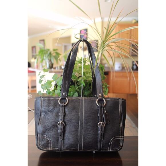 COACH BLACK CHELSEA LEATHER ZIP TOTE BAG #12339 (pu110 - Picture 1 of 10